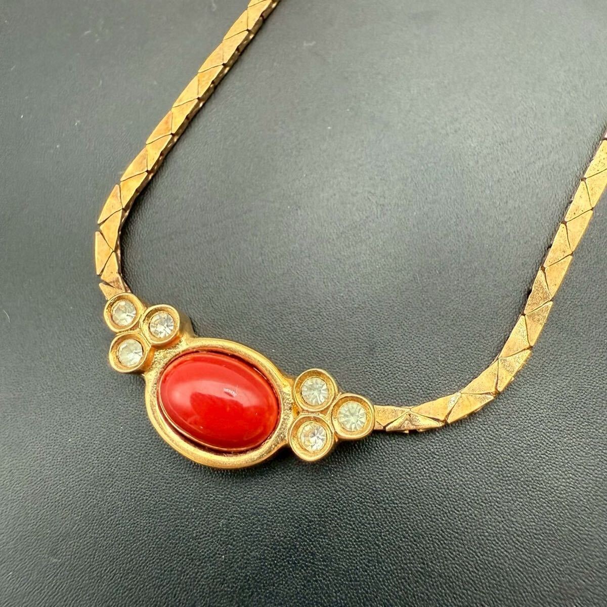 【希少?極美品】Christian Dior クリスチャンディオール ネックレス ペンダント チョーカー ラインストーン カラーストーン 赤玉 ゴールド