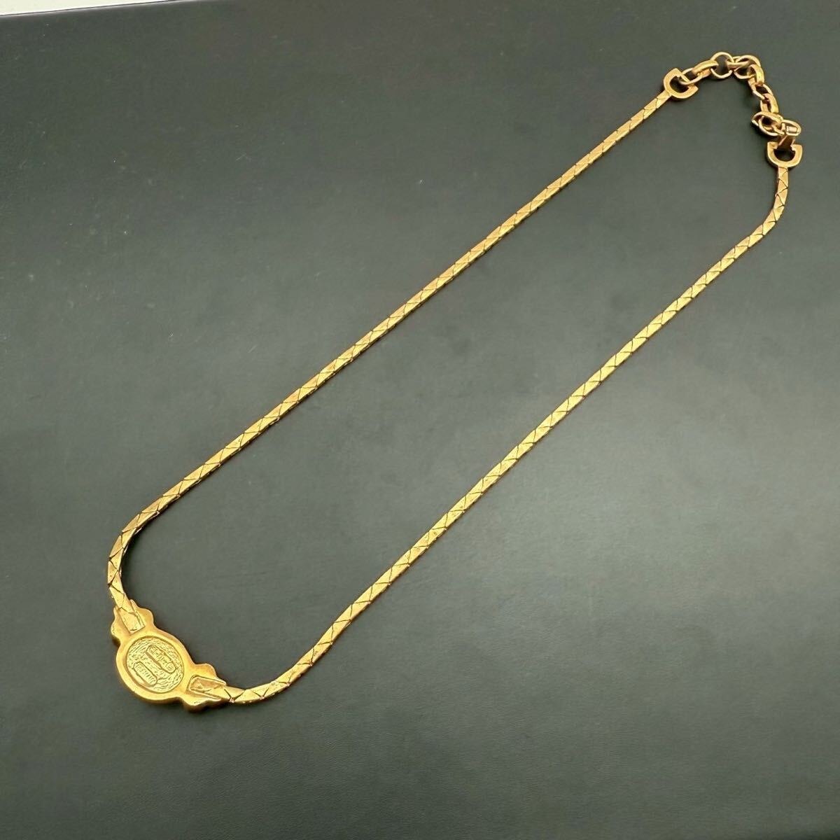 【希少?極美品】Christian Dior クリスチャンディオール ネックレス ペンダント チョーカー ラインストーン カラーストーン 赤玉 ゴールド