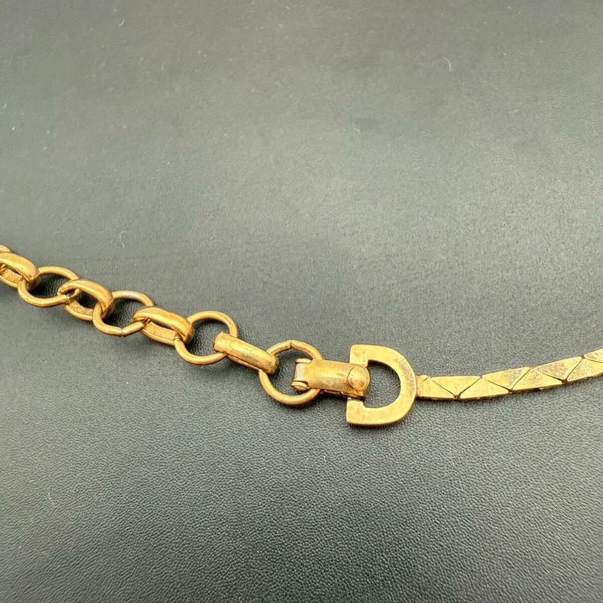 【希少?極美品】Christian Dior クリスチャンディオール ネックレス ペンダント チョーカー ラインストーン カラーストーン 赤玉 ゴールド