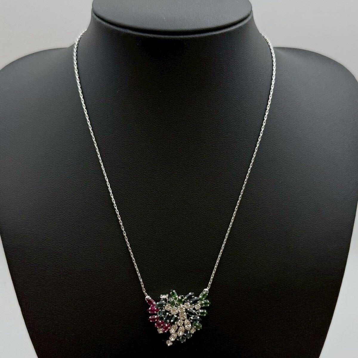 【希少?極美品】Christian Dior クリスチャンディオール ネックレス ペンダント シルバー 花 フラワー ラインストーン カラーストーン