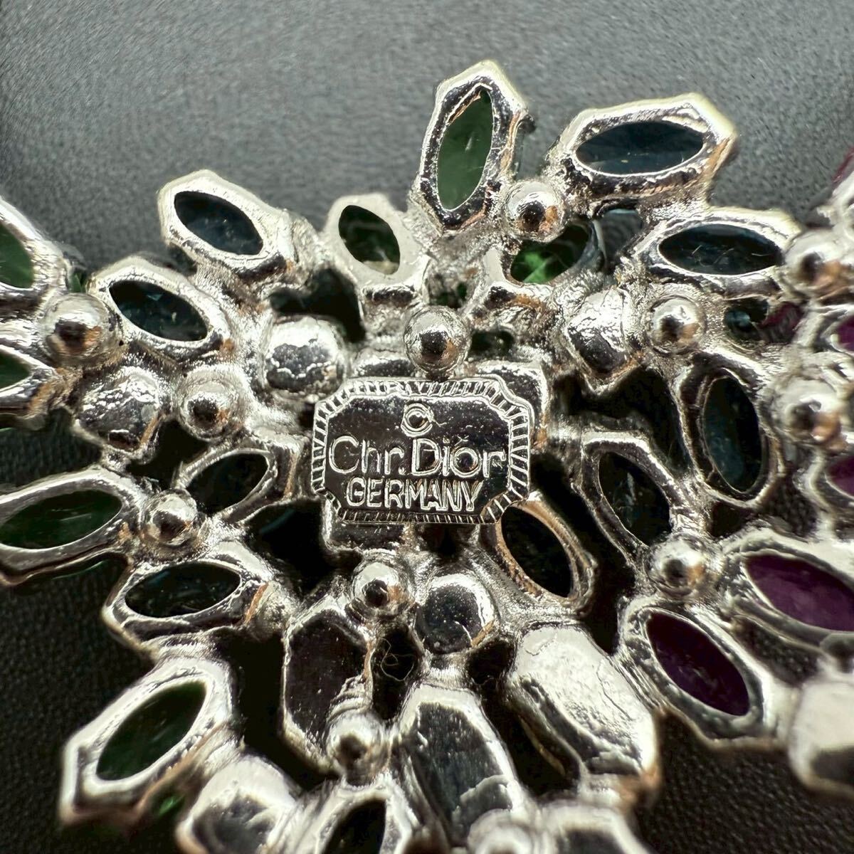 【希少?極美品】Christian Dior クリスチャンディオール ネックレス ペンダント シルバー 花 フラワー ラインストーン カラーストーン