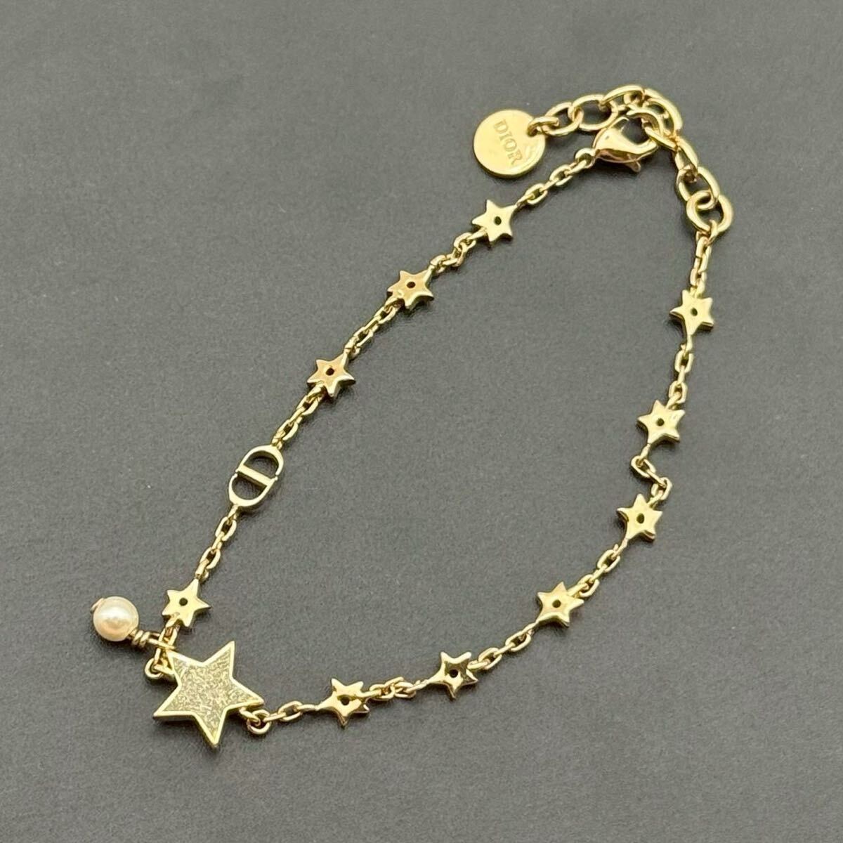 【極美品?現(xiàn)行ロゴ】Christian Dior クリスチャンディオール ブレスレット バングル スター 星 パール メタル ゴールド CDシグネチャー
