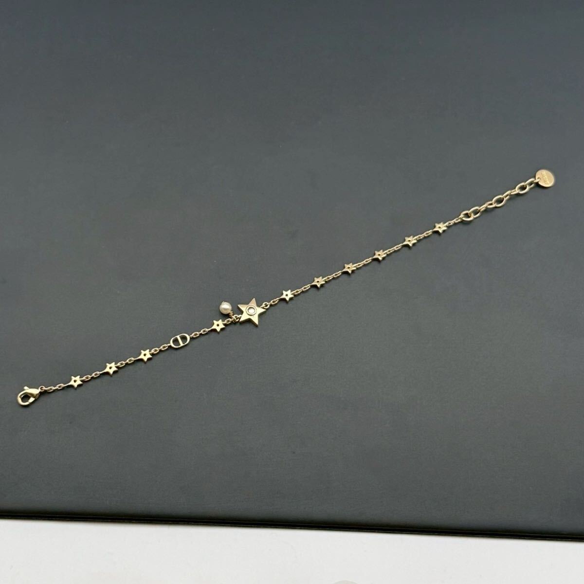 【極美品?現(xiàn)行ロゴ】Christian Dior クリスチャンディオール ブレスレット バングル スター 星 パール メタル ゴールド CDシグネチャー