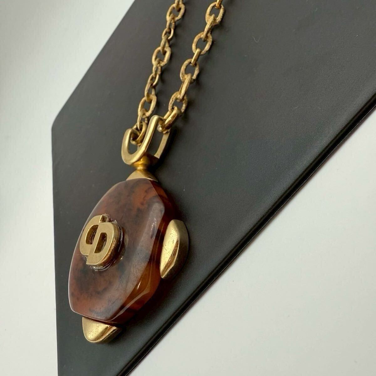 【希少?美品】Christian Dior クリスチャンディオール ネックレス ペンダント チョーカー べっこう 鼈甲 ゴールド 大ぶり ロングチェーン