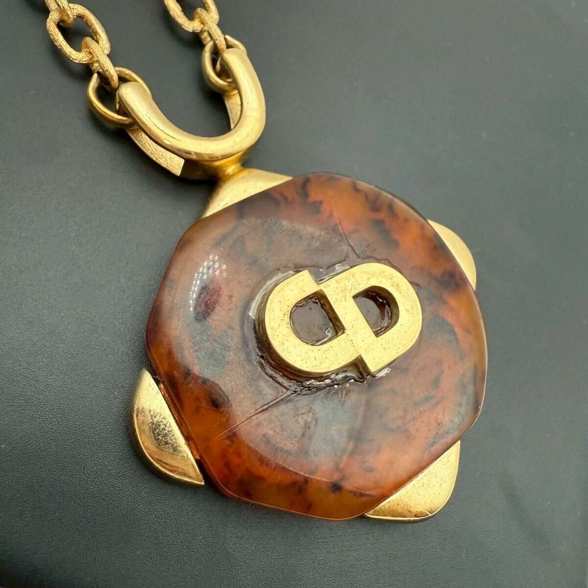 【希少?美品】Christian Dior クリスチャンディオール ネックレス ペンダント チョーカー べっこう 鼈甲 ゴールド 大ぶり ロングチェーン