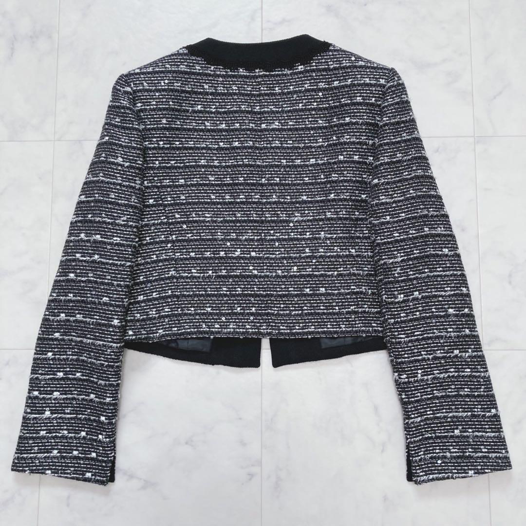 TOKYO SOIR 東京ソワール ノーカラーツイードジャケット 9 袖スリット_画像6