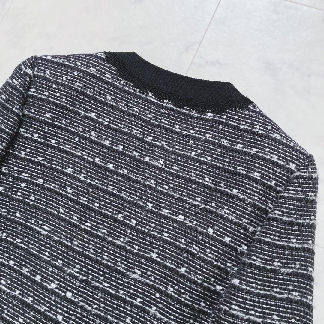 TOKYO SOIR 東京ソワール ノーカラーツイードジャケット 9 袖スリット_画像7