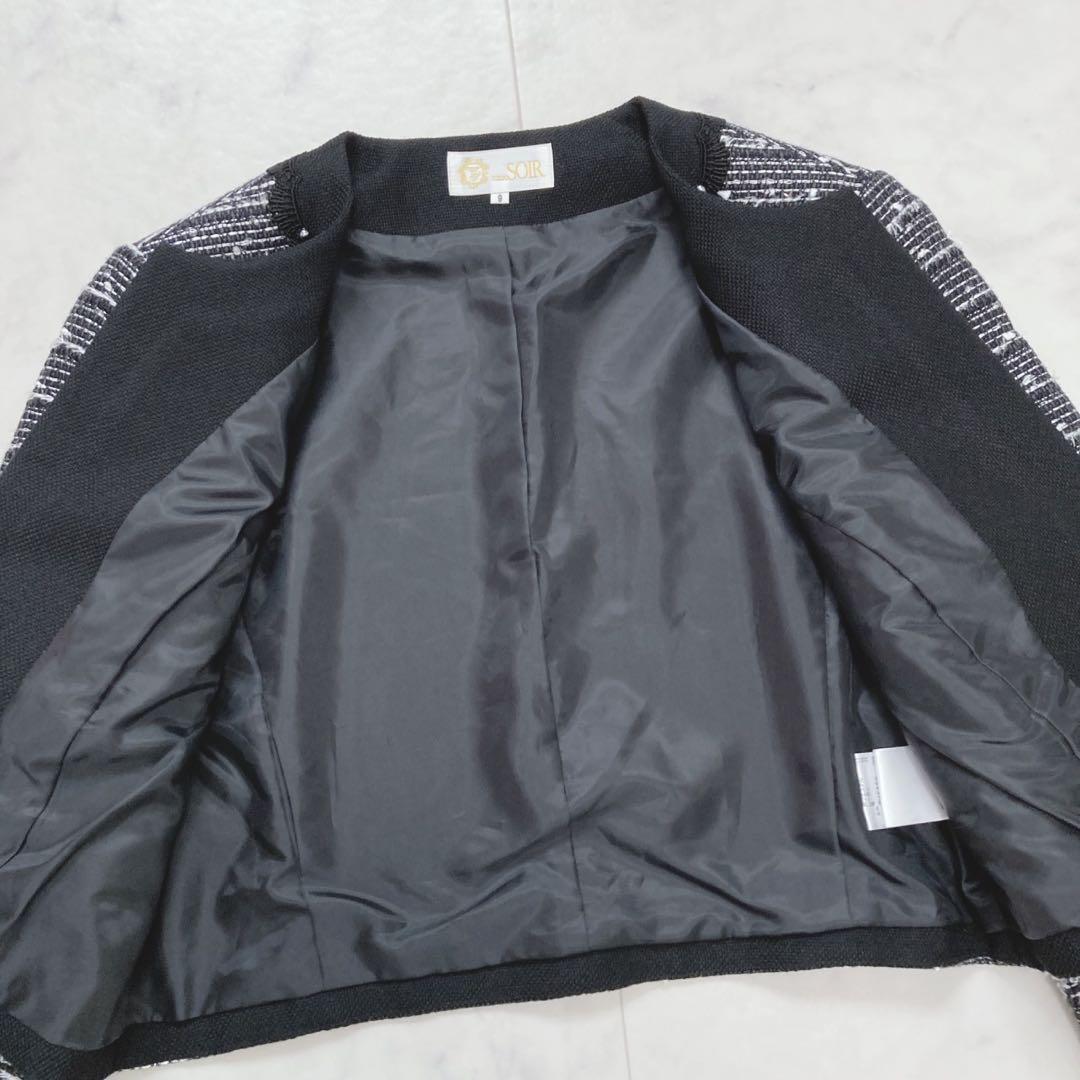 TOKYO SOIR 東京ソワール ノーカラーツイードジャケット 9 袖スリット_画像8