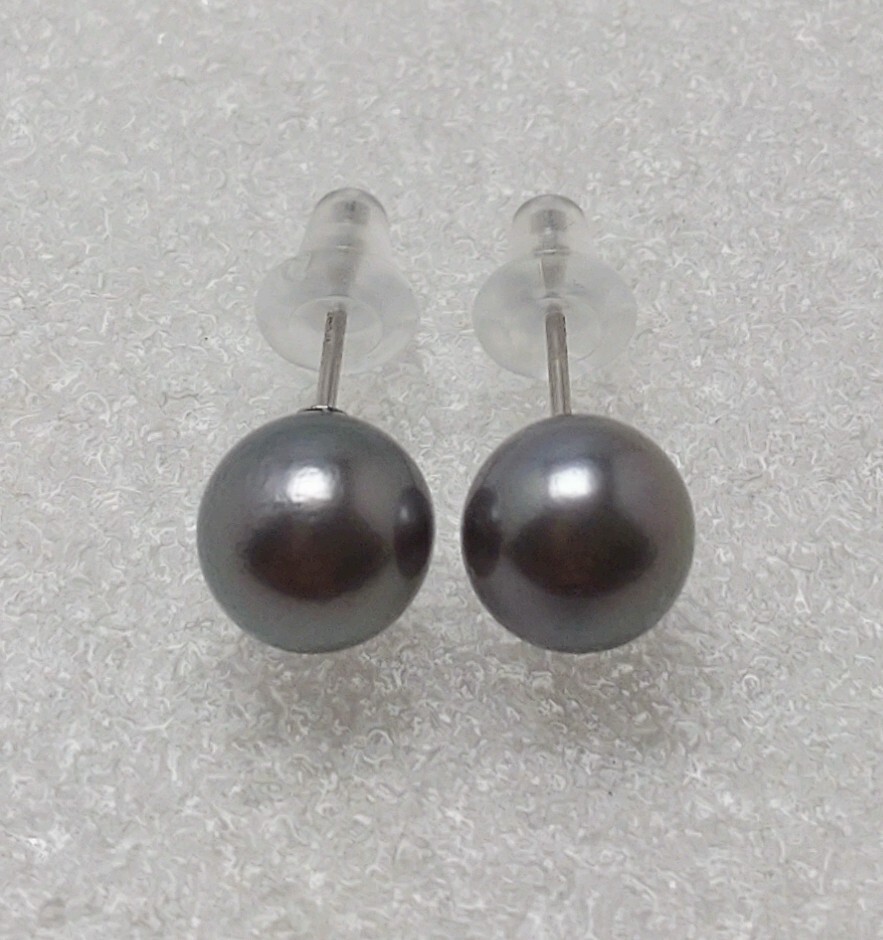 ∮真珠専門館∮ アコヤ真珠 Pt900 ピアス 7.2mm 黒真珠 大特価 (税込み)_画像2