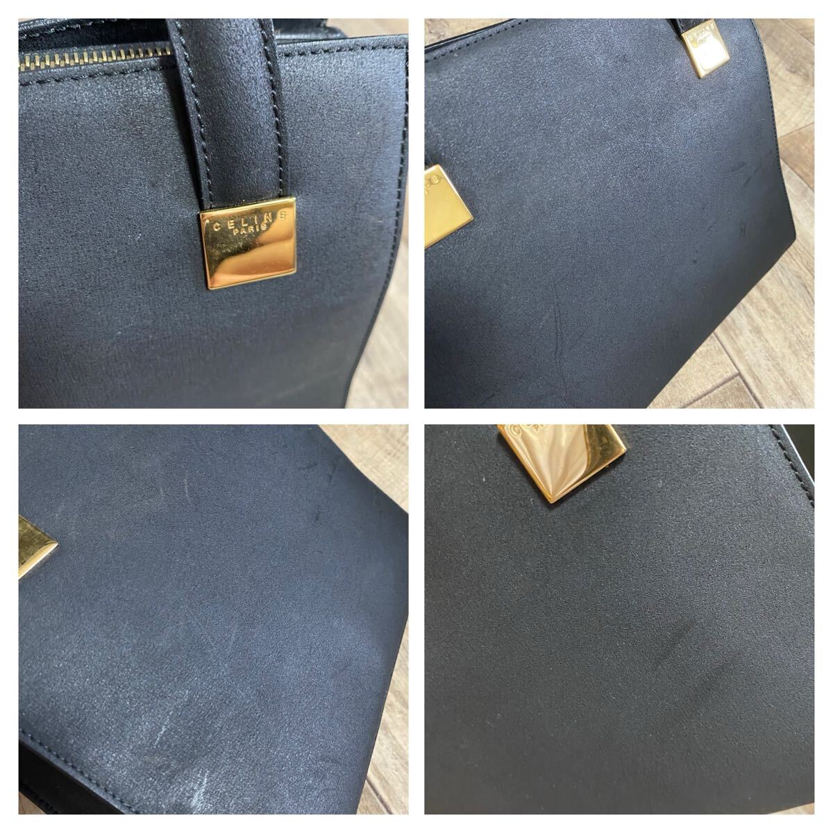本物☆CELINE セリーヌ ロゴ ゴールド金具 レザー ハンドバッグ ミニトートバッグ ブラック 黒 ビジネス 本革 バッグ オールド レディース_画像6