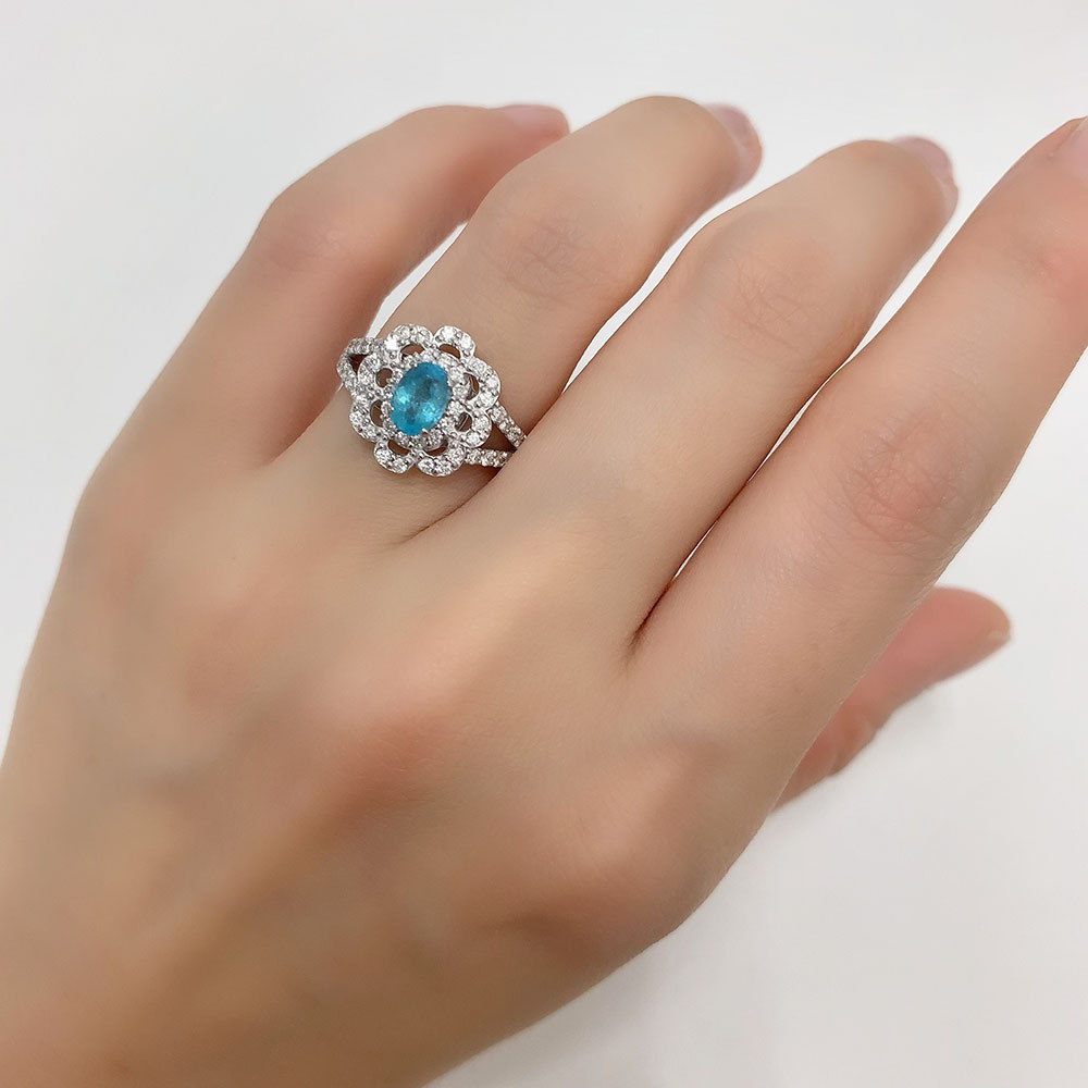 パライバトルマリン 0.611 ダイヤモンド 0.50 リング PT900 約12号 新品磨き仕上げ 中古_画像10