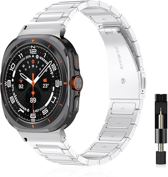 Galaxy Watch Ultra 47mm 8/7 Ultra対応 ステンレス製バンド 長さ調整器具付き ビジネス風の金属交換ベルト