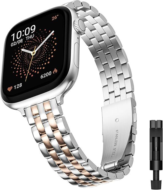 Apple Watchバンド レディース スリムステンレス製 超細い 38mm〜42mm対応 おしゃれ ビジネス 調整ツール付き 全シリーズ対応