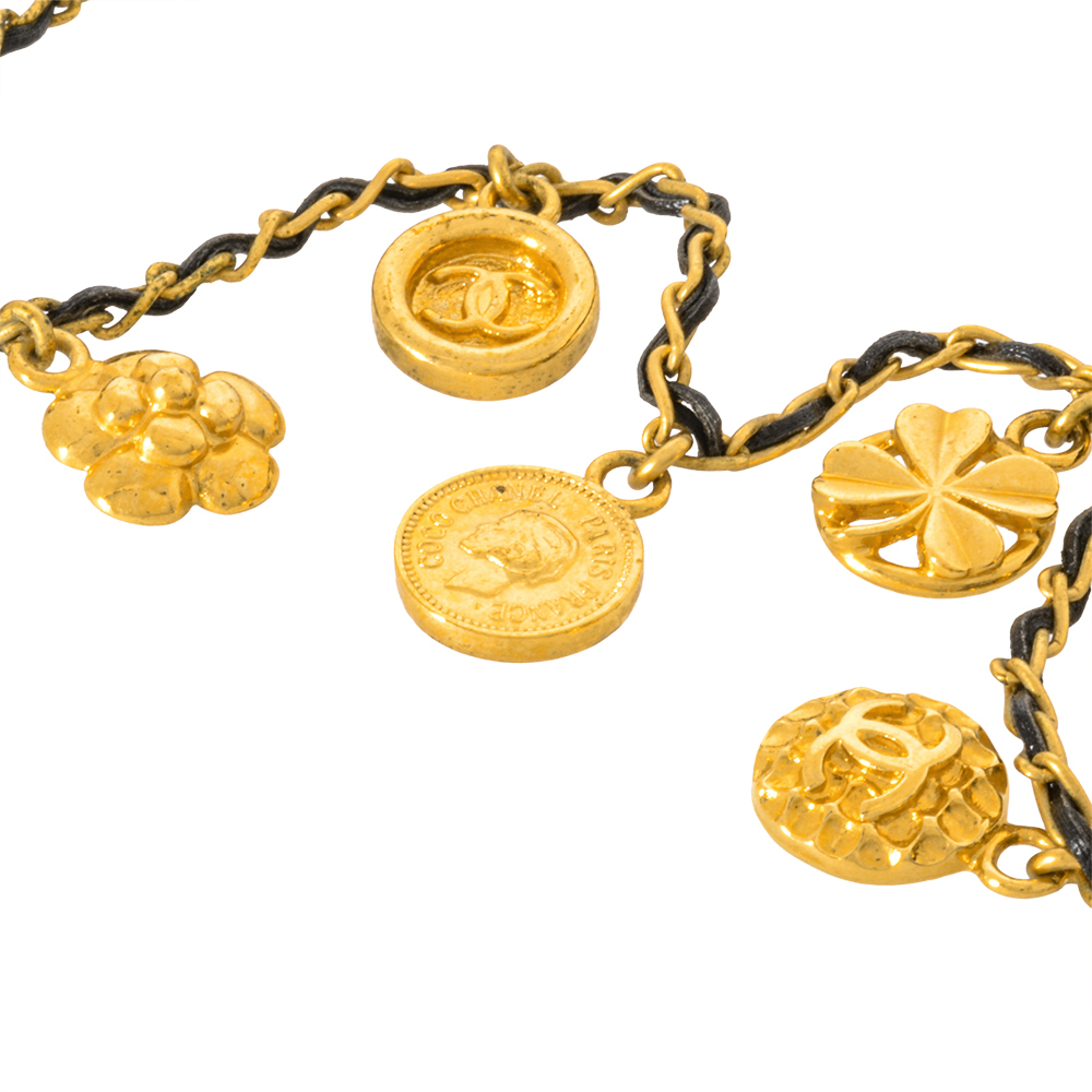 Chanel CHANEL короткое колье колье metal кожа 96 P печать Gold здесь Mark монета медаль clover черепаха задний женский