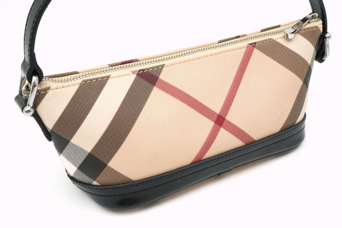 バーバリー エスタブリッシュド アクセサリーポーチ ミニ ハンドバッグ ノバチェック PVCレザー ベージュ BURBERRY ESTABLISHED 3533h_画像3