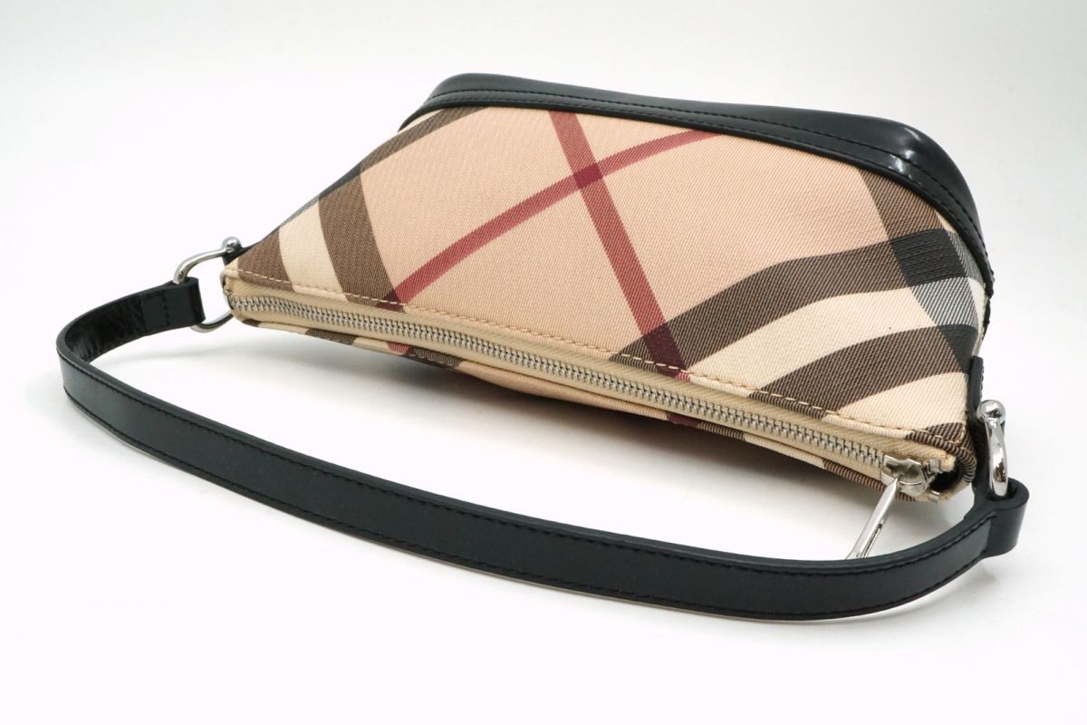 バーバリー エスタブリッシュド アクセサリーポーチ ミニ ハンドバッグ ノバチェック PVCレザー ベージュ BURBERRY ESTABLISHED 3533h_画像5