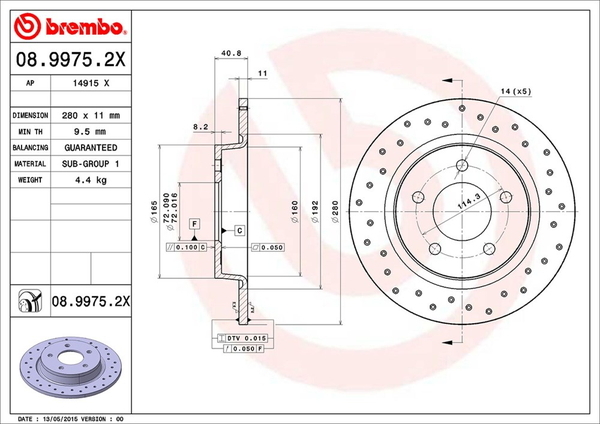 ブレンボ エクストラブレーキディスク リア左右セット アクセラ(スポーツ) BK3P 08.9975.2X 取付セット brembo XTRA ブレーキローター_画像4