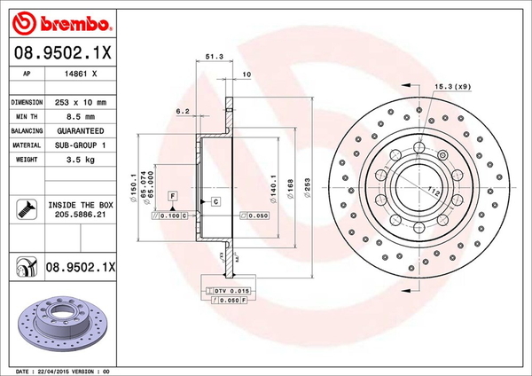 ブレンボ エクストラブレーキディスク リア左右セット A3スポーツバック 8PBSE 08.9502.1X brembo XTRA BRAKE DISC ブレーキローター_画像4