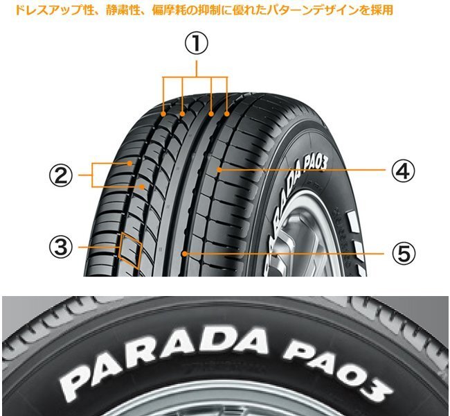 ●225/50R18C 107/105H RWL YOKOHAMA ヨコハマ PARADA PA03 25年製 正規品 ホワイトレター 新品 サマータイヤ 2本送料込¥52,000~ ①_画像3