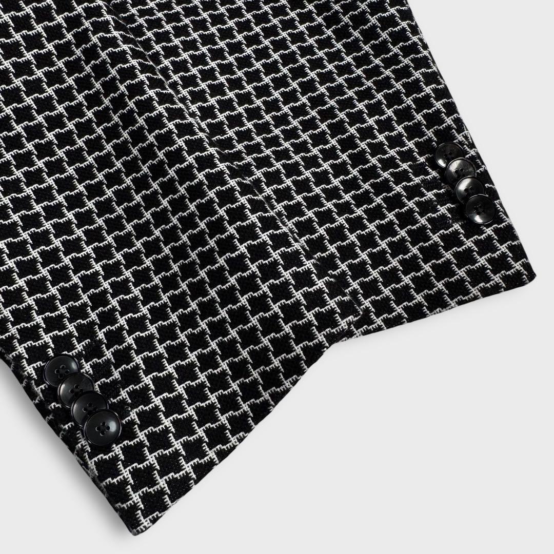 希少 近年 極美品 L HUGO BOSS ヒューゴボス 大きめ 千鳥格子 ハウンドトゥース アンコン テーラードジャケット 秋冬 ブラック 黒 メンズ_画像6