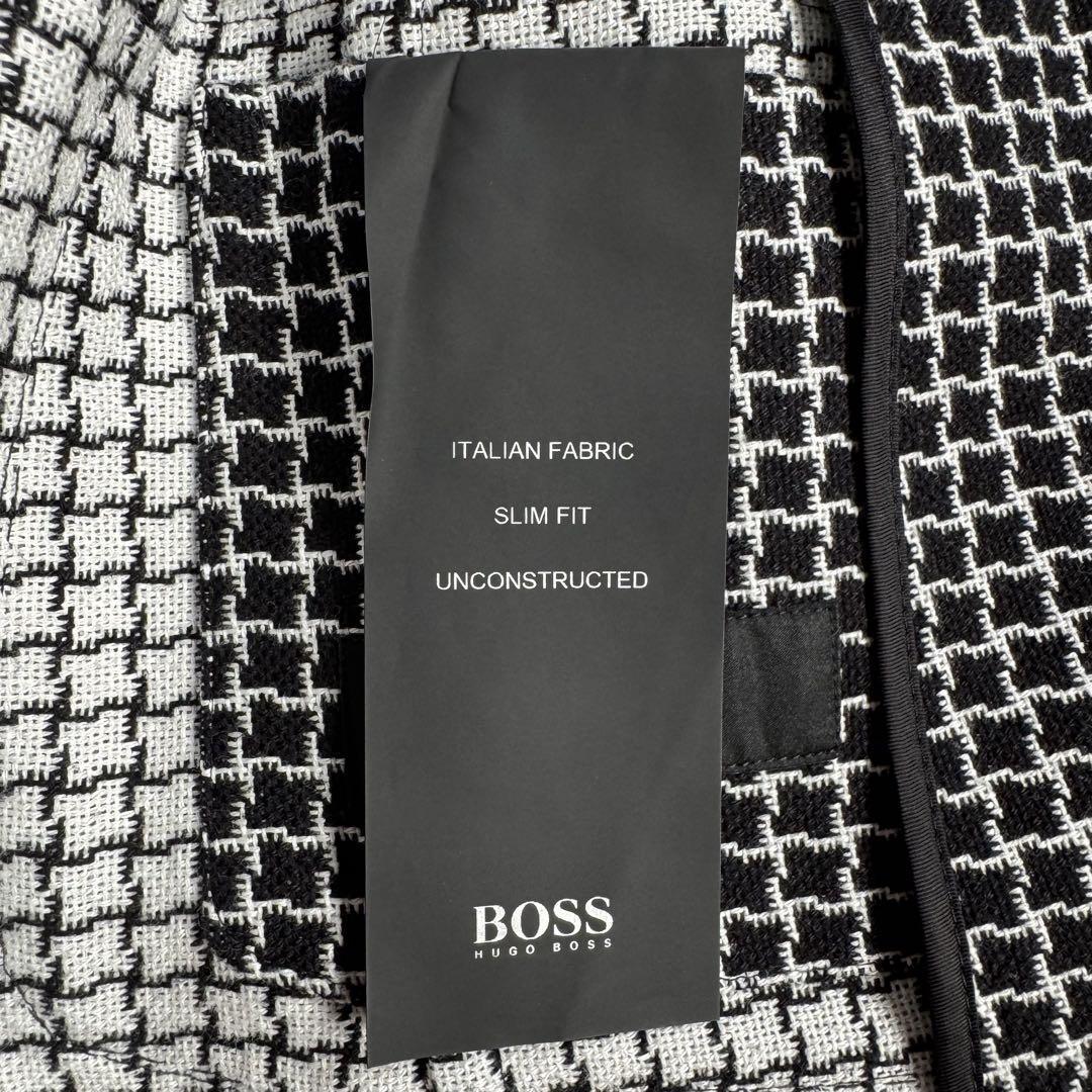 希少 近年 極美品 L HUGO BOSS ヒューゴボス 大きめ 千鳥格子 ハウンドトゥース アンコン テーラードジャケット 秋冬 ブラック 黒 メンズ_画像9