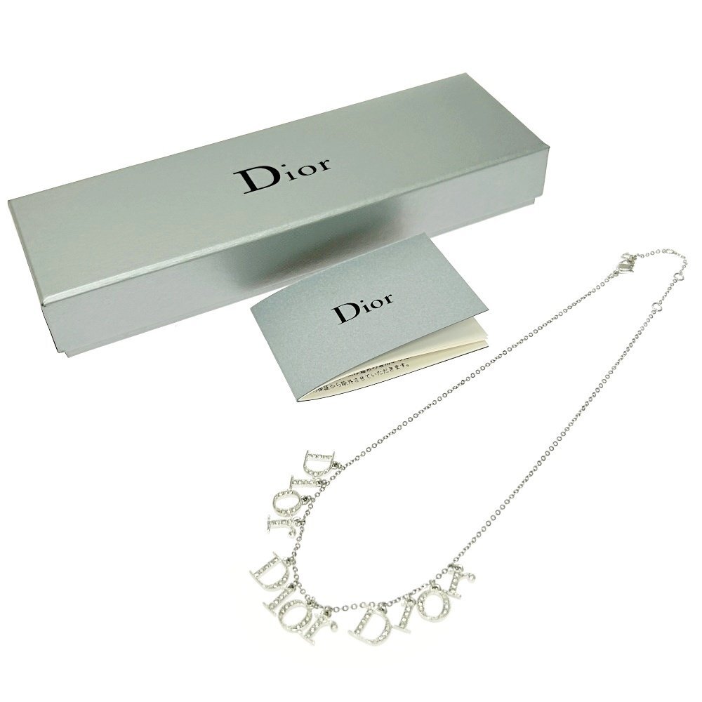【1円スタート】【箱付き】Christian Dior クリスチャンディオール メタル ラインストーン Diorロゴ 3連 シルバー ネックレス 491862