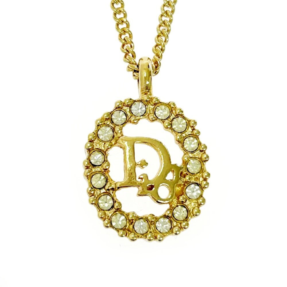 【1円スタート】Christian Dior クリスチャンディオール GP ラインストーン Diorロゴ オーバル ゴールド ネックレス 491918