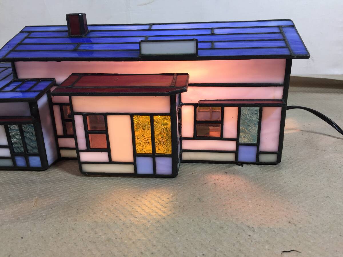  ■ステンドグラス ハウスランプ 照明 卓上ライト インテリア アンティーク 現(xiàn)狀品■