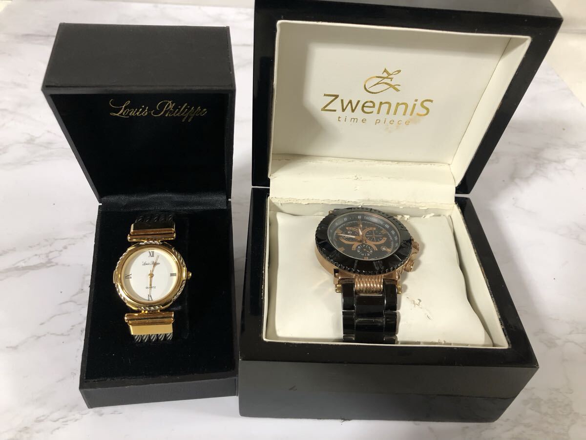 タ307え【稼動品・現状品】Louis Philipps クォーツ腕時計/ Zwennis MOSCOM クロノグラフ 腕時計セット ケース付き 1円〜