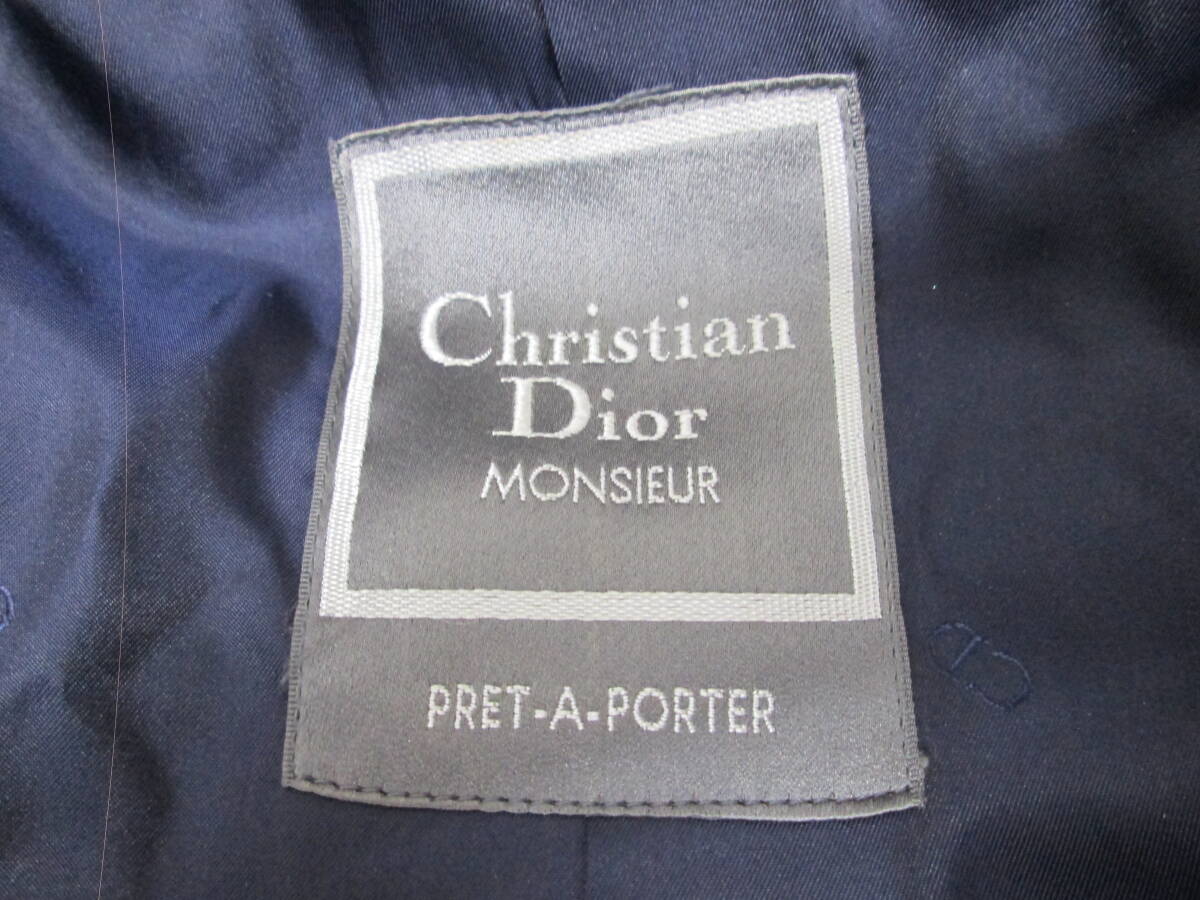 (90)♪クリスチャン ディオール ムッシュ Christian Dior MONSIEUR メンズ 毛100% コート サイズM グレー系 ネーム刺繍入り_画像9