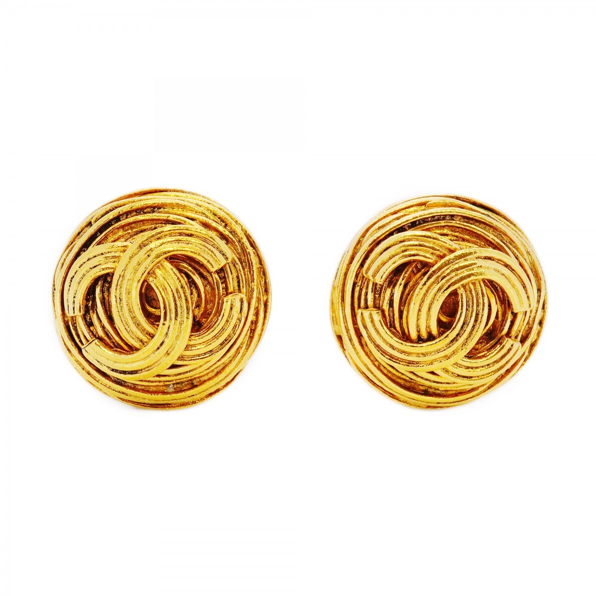 【5jib0213】シャネル イヤリング ヴィンテージ ココマーク 丸型 サークル GPメッキ ゴールド【中古】レディース