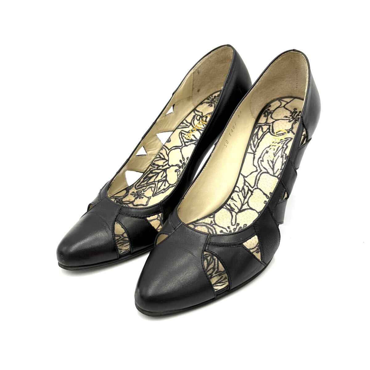 O ■ 日本製 'ラグジュアリーシューズ' Chloe クロエ 本革 レザー ヒール パンプス EU35 22cm レディース 婦人靴 シューズ 黒系 ブラック系_画像1