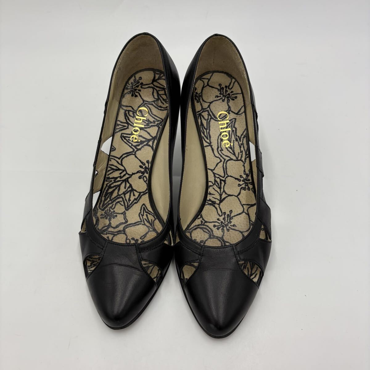 O ■ 日本製 'ラグジュアリーシューズ' Chloe クロエ 本革 レザー ヒール パンプス EU35 22cm レディース 婦人靴 シューズ 黒系 ブラック系_画像2