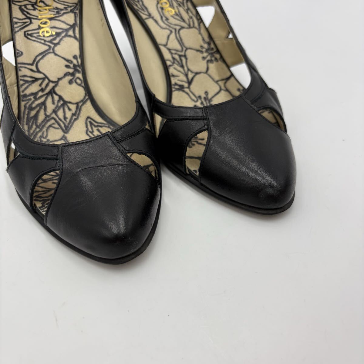 O ■ 日本製 'ラグジュアリーシューズ' Chloe クロエ 本革 レザー ヒール パンプス EU35 22cm レディース 婦人靴 シューズ 黒系 ブラック系_画像3