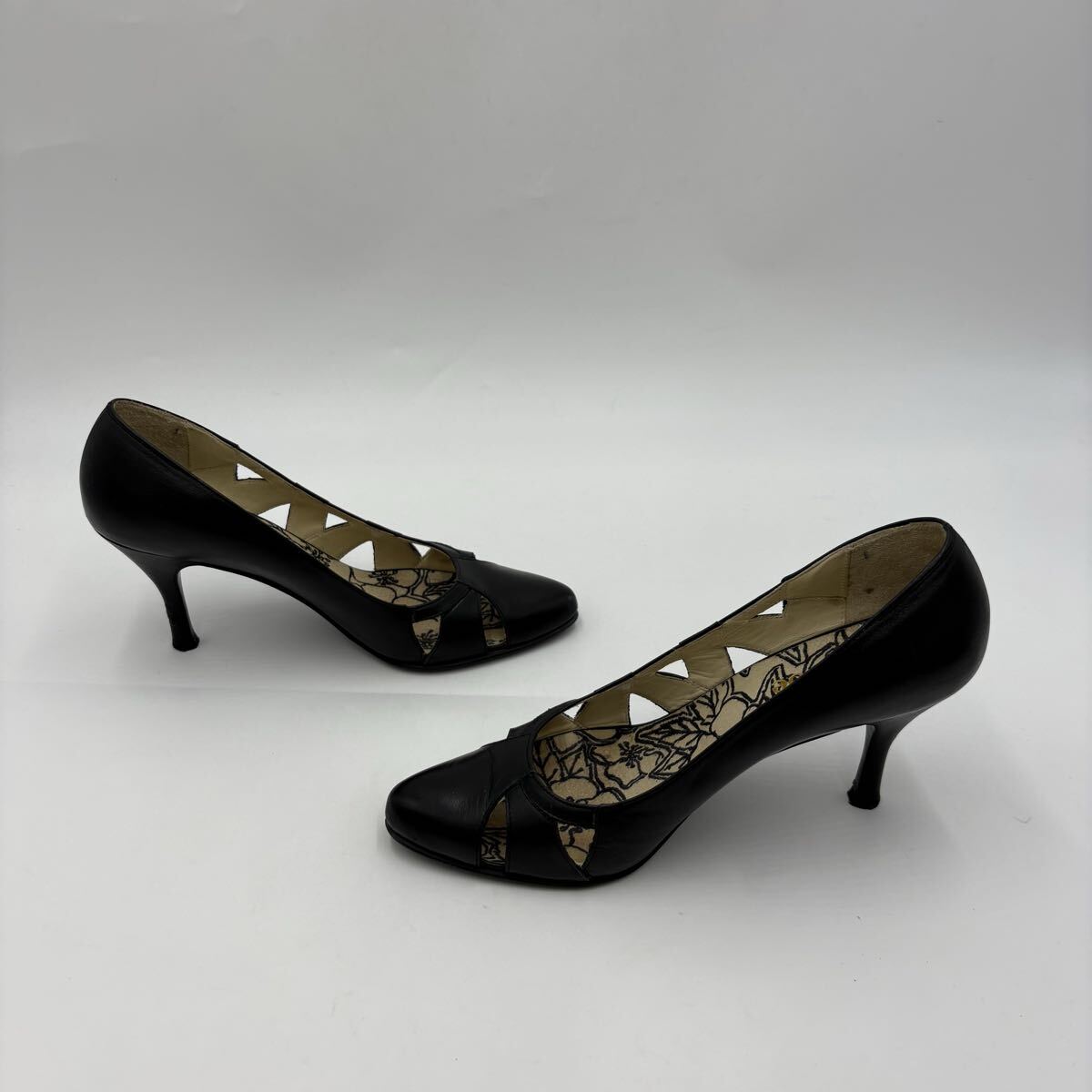 O ■ 日本製 'ラグジュアリーシューズ' Chloe クロエ 本革 レザー ヒール パンプス EU35 22cm レディース 婦人靴 シューズ 黒系 ブラック系_画像4