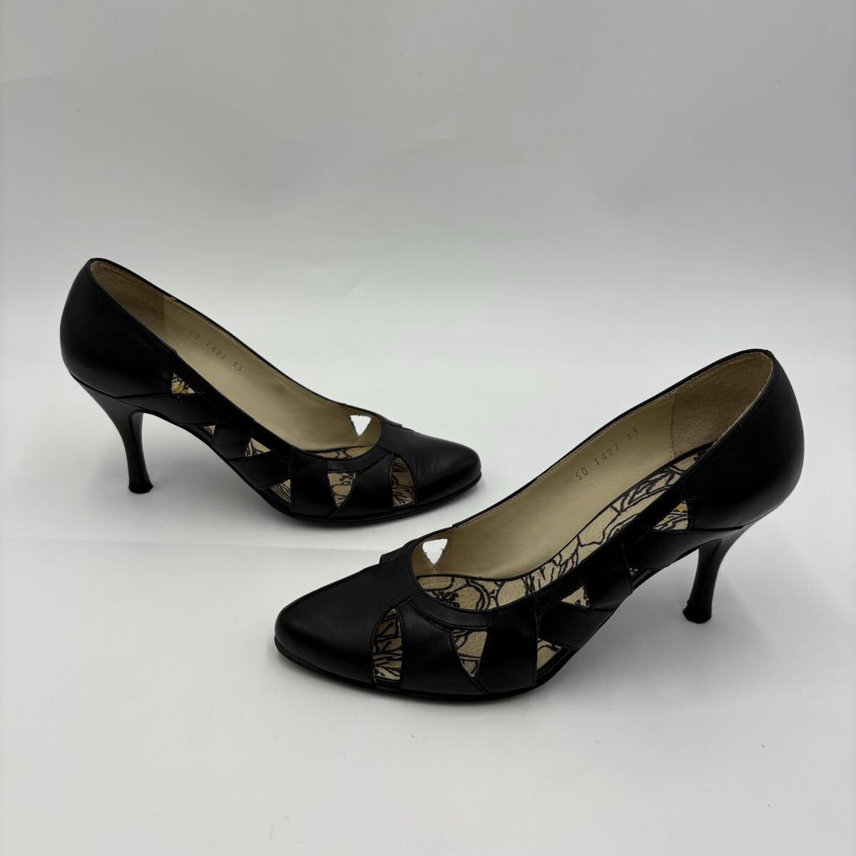 O ■ 日本製 'ラグジュアリーシューズ' Chloe クロエ 本革 レザー ヒール パンプス EU35 22cm レディース 婦人靴 シューズ 黒系 ブラック系_画像5