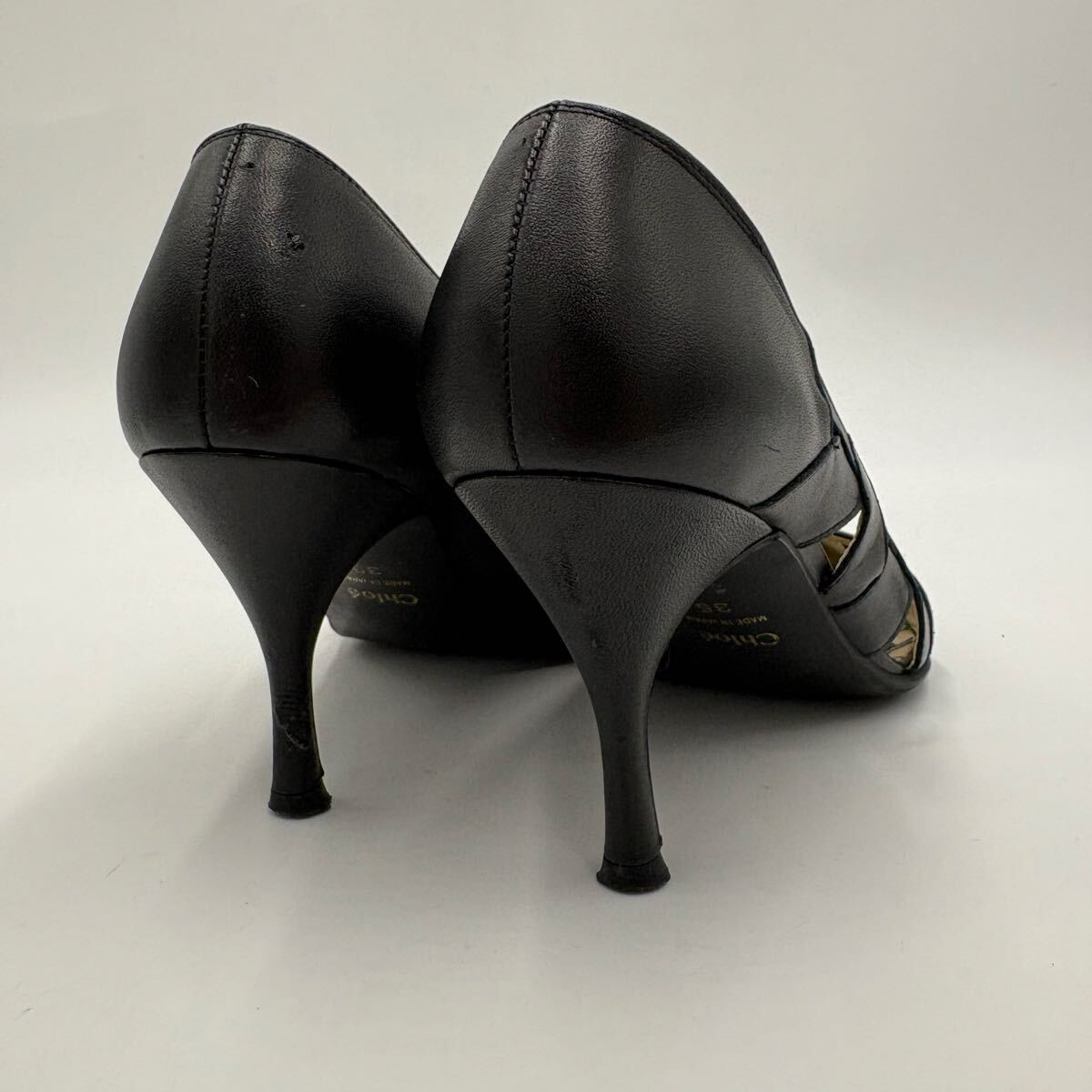O ■ 日本製 'ラグジュアリーシューズ' Chloe クロエ 本革 レザー ヒール パンプス EU35 22cm レディース 婦人靴 シューズ 黒系 ブラック系_画像6
