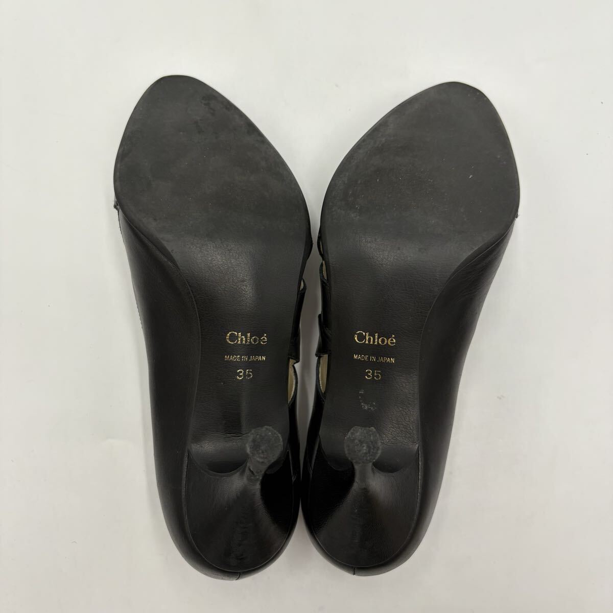 O ■ 日本製 'ラグジュアリーシューズ' Chloe クロエ 本革 レザー ヒール パンプス EU35 22cm レディース 婦人靴 シューズ 黒系 ブラック系_画像7
