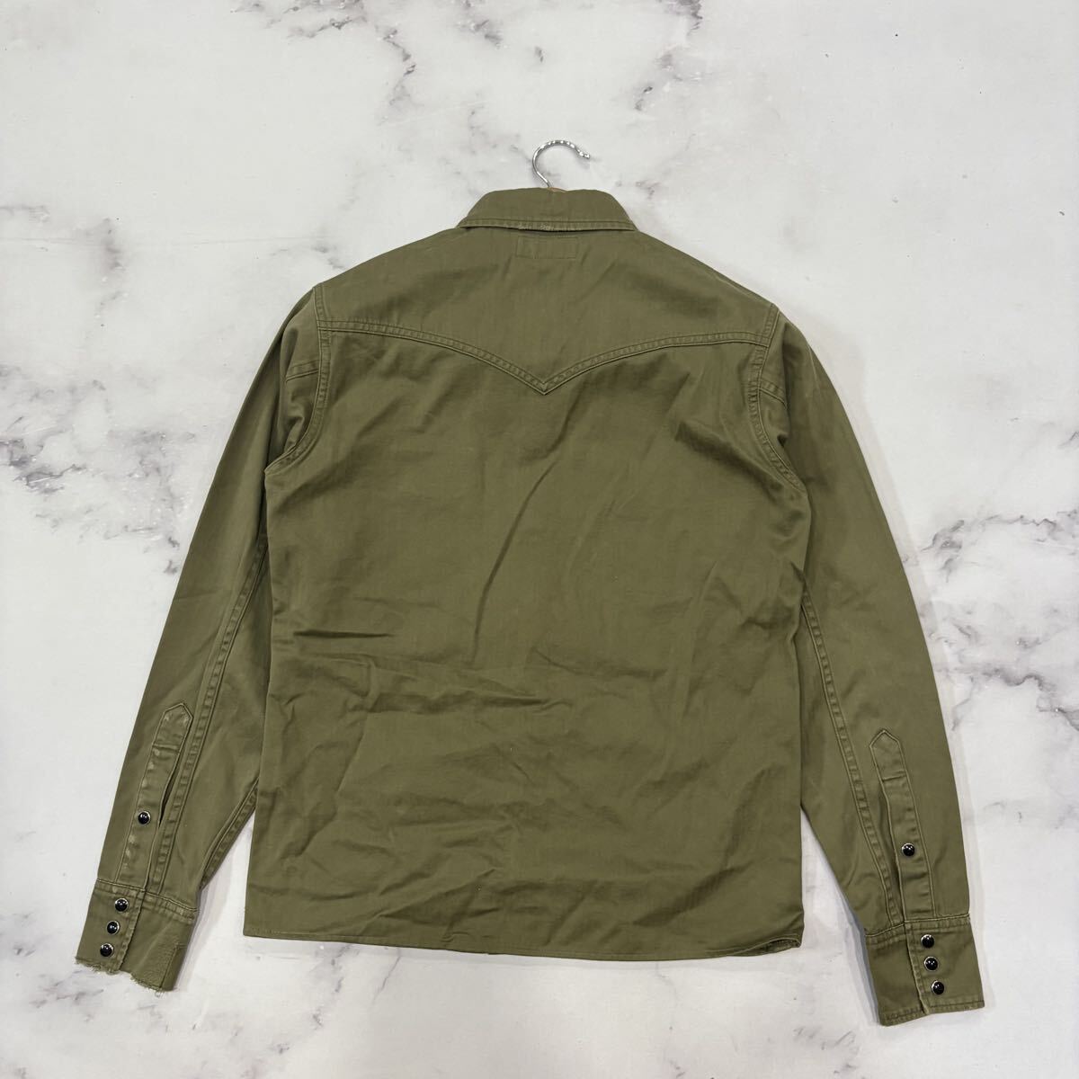 AC ■ 20SS '日本製' ラグジュアリーウェア SAINT LAURENT PARIS イヴサンローラン 長袖 COTTON ウエスタンシャツ XS 高級紳士服 トップス_画像4