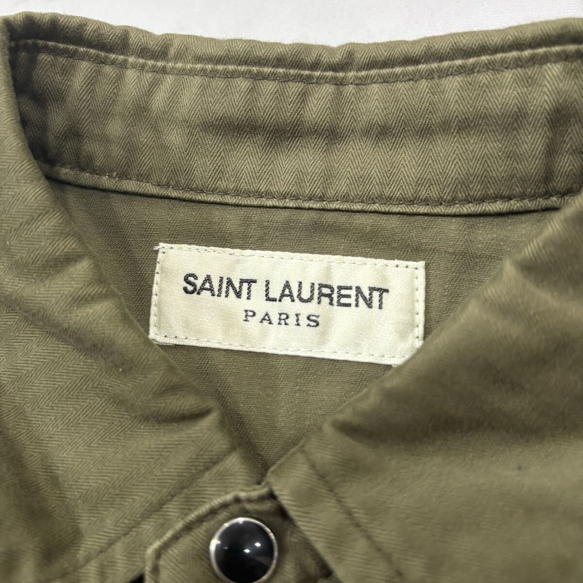 AC ■ 20SS '日本製' ラグジュアリーウェア SAINT LAURENT PARIS イヴサンローラン 長袖 COTTON ウエスタンシャツ XS 高級紳士服 トップス_画像5