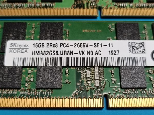 (BIOS確認済み)ノートPC用【SKhynix】 16GB 2Rx8 DDR4 PC4-2666V 16GBx2枚　計32GB No.39