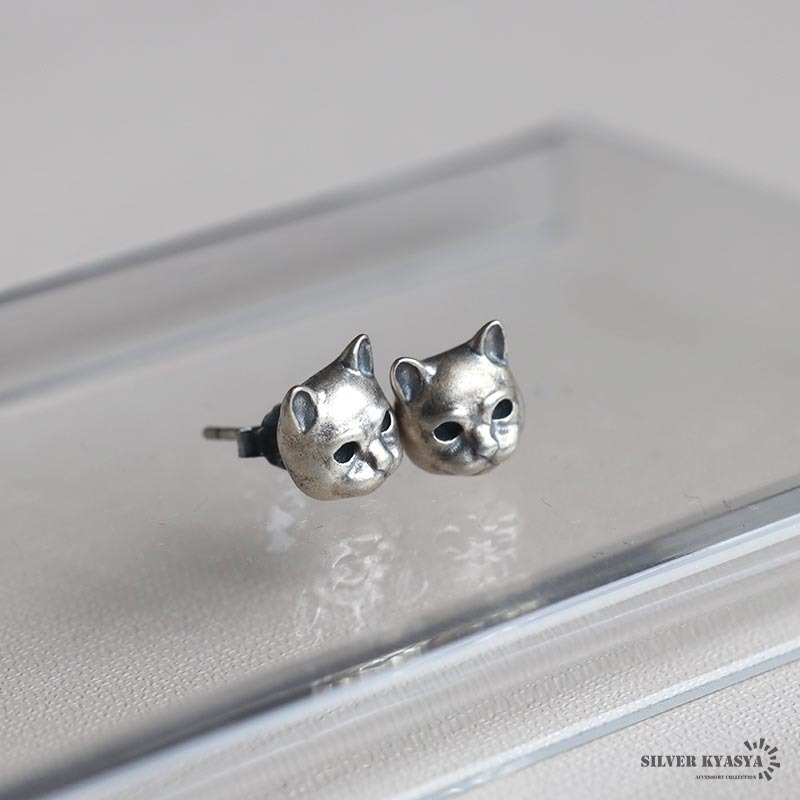 猫ピアス 2点 シルバー925 レディース イヤリング ピアス かわいい 猫 キャット スタッドピアス 両耳用 金属アレルギー対応_画像4