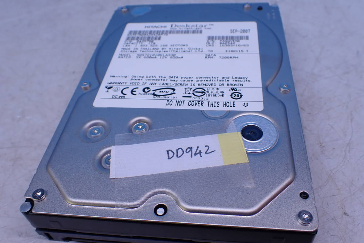 DD942#動作確認済み/1TB SATA ハードディスク 1000GB HDD HITACHI HDS721010KLA330 1TB 3.5 インチ _画像9