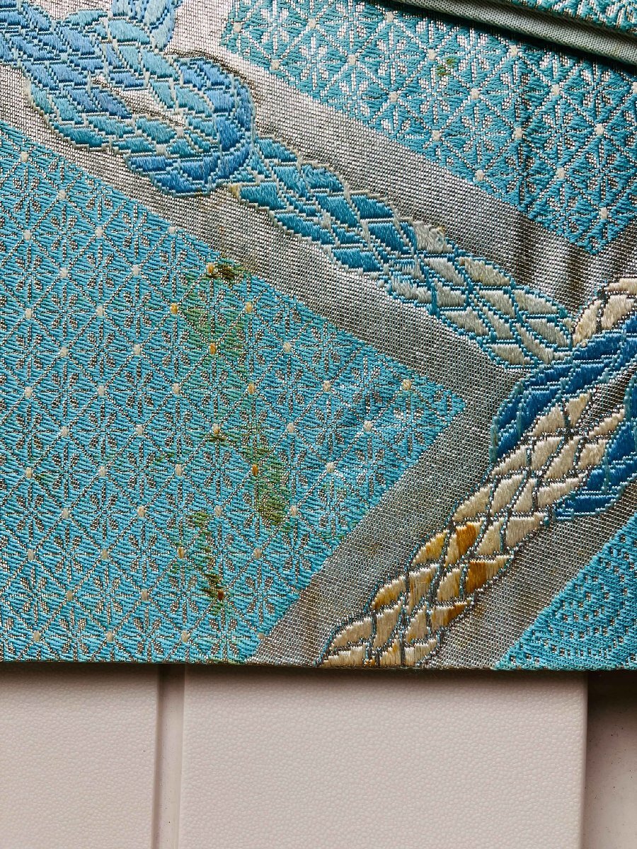袋帯 正絹 / 水色系 ブルー系 / 青海波 縄 幅約31cm 着物帯 TCS着物 W60_画像5