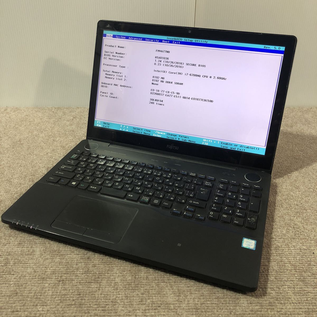 FUJITSU 富士通 LIFEBOOK AH77/W FMVA77WB Intel Core i7-6700HQ 2.60GHz DDR4 8GB メモリ搭載 BIOS起動OK 現(xiàn)狀品