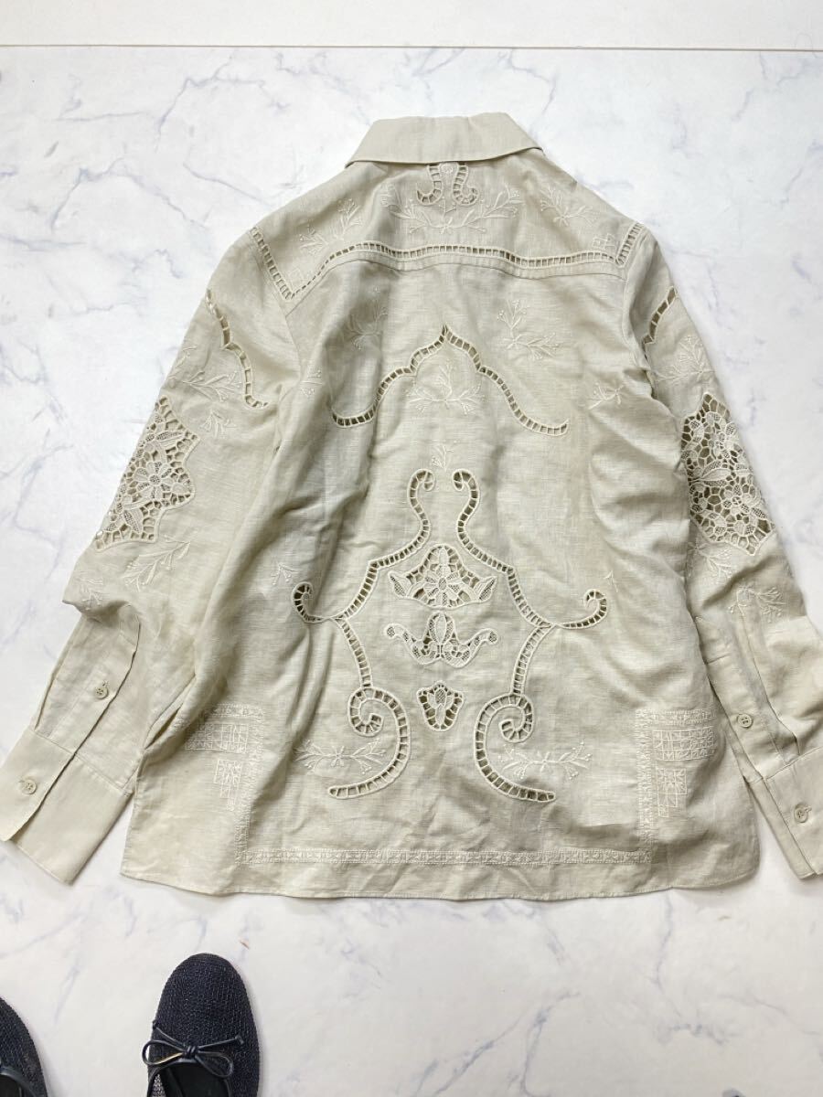ZARA ザラ★タグ付き未使用★秋 大人素敵★高見え カットワーク エンブロイダリー刺繍シャツ ブラウス★エクリュXSサイズ 928_画像7