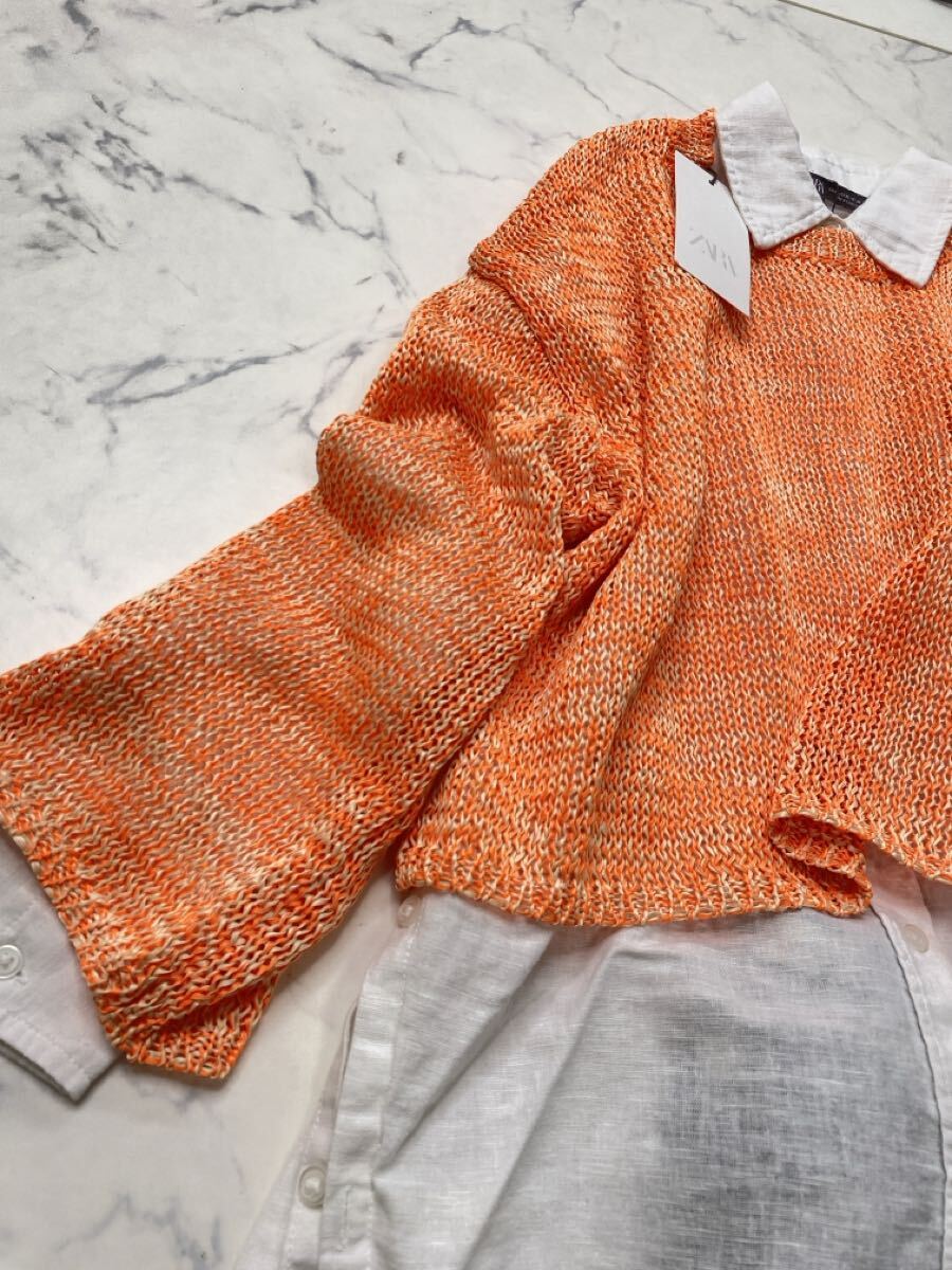 ZARA ザラ★タグ付き未使用★秋 大人素敵★鮮やか キレイ色 ネオンカラー クロップド ニット セーター トップス★オレンジ Sサイズ 930_画像2