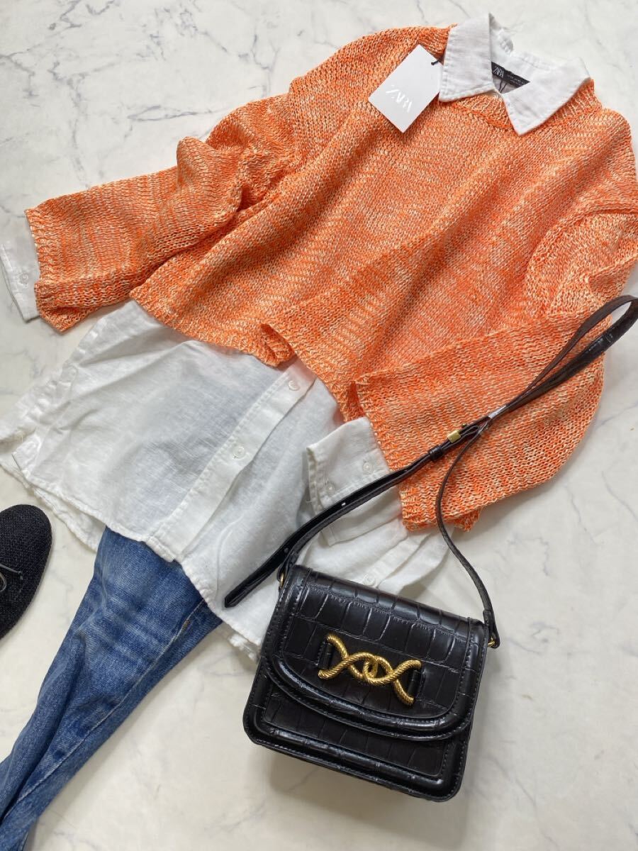 ZARA ザラ★タグ付き未使用★秋 大人素敵★鮮やか キレイ色 ネオンカラー クロップド ニット セーター トップス★オレンジ Sサイズ 930_画像3