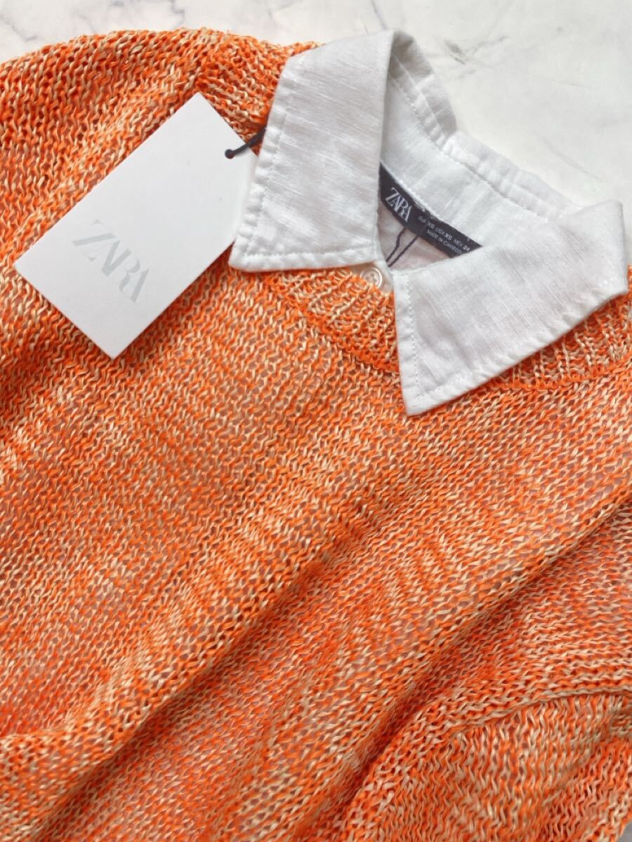 ZARA ザラ★タグ付き未使用★秋 大人素敵★鮮やか キレイ色 ネオンカラー クロップド ニット セーター トップス★オレンジ Sサイズ 930_画像5