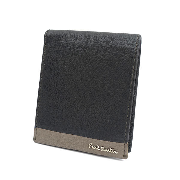 ■ ポールスミス 二つ折り財布 レザー ブラック グレー (0990012523)